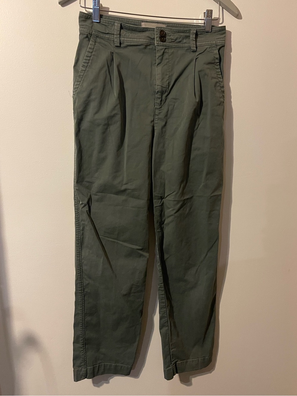 Everlane High Rise Pleated Chino Utility Pants Olive Green Cotton 4